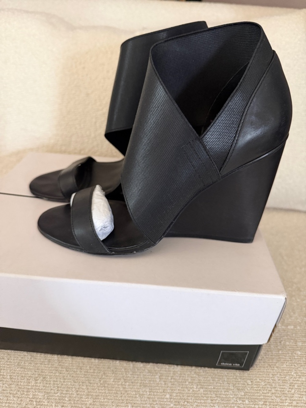 Dolce Vita Black Leather Crossover Wedge Sandals